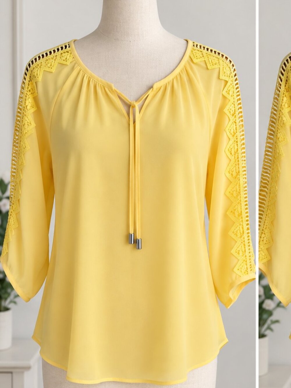 NWT Jessica Rose Yellow Lace Sleeve Blouse Size S $80
